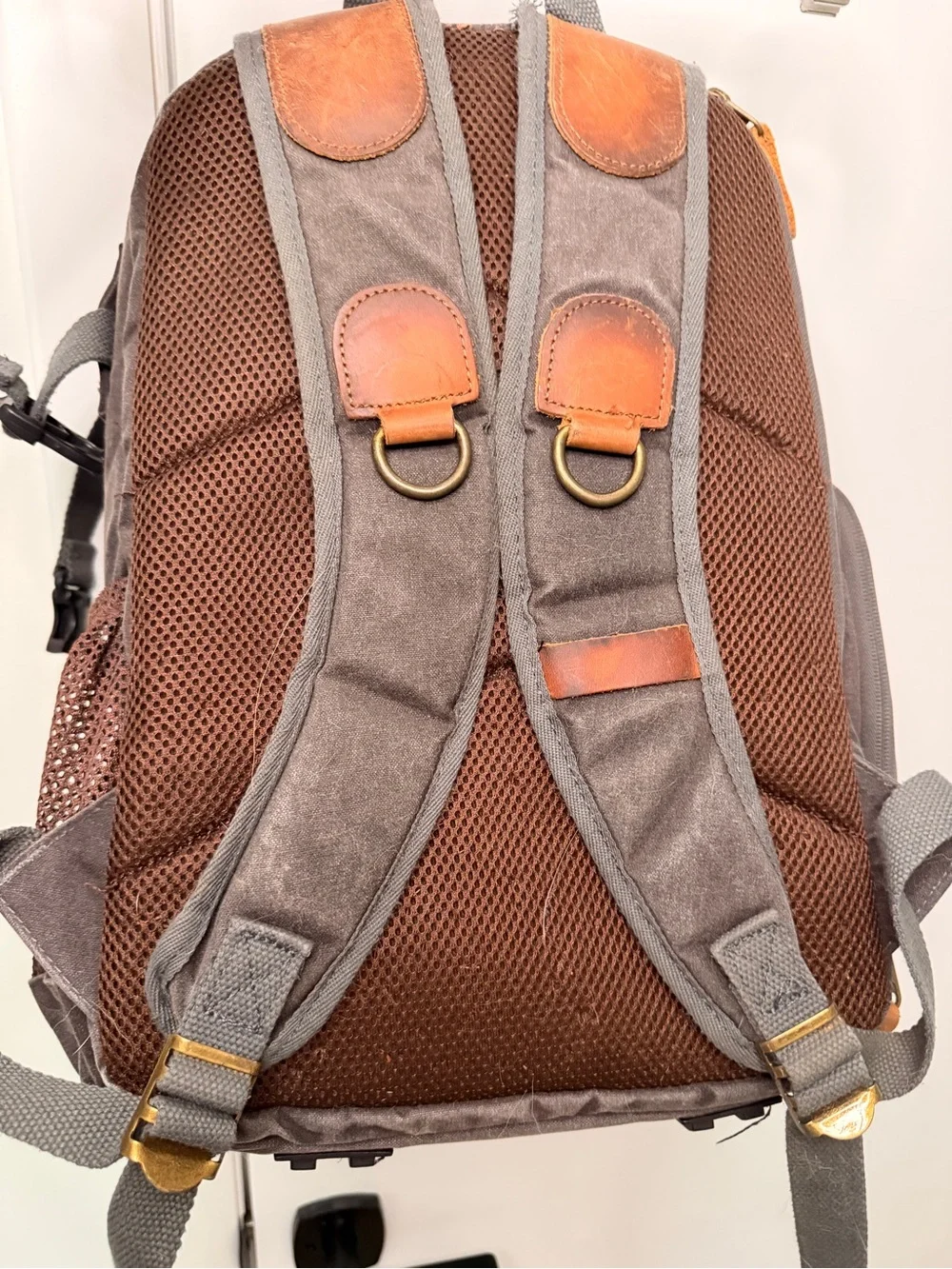 Canvas Camera Backpack for Men - Gray with Tan Accents